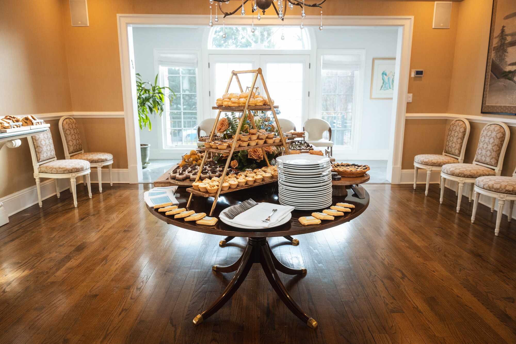 Dessert table set for a bris celebration